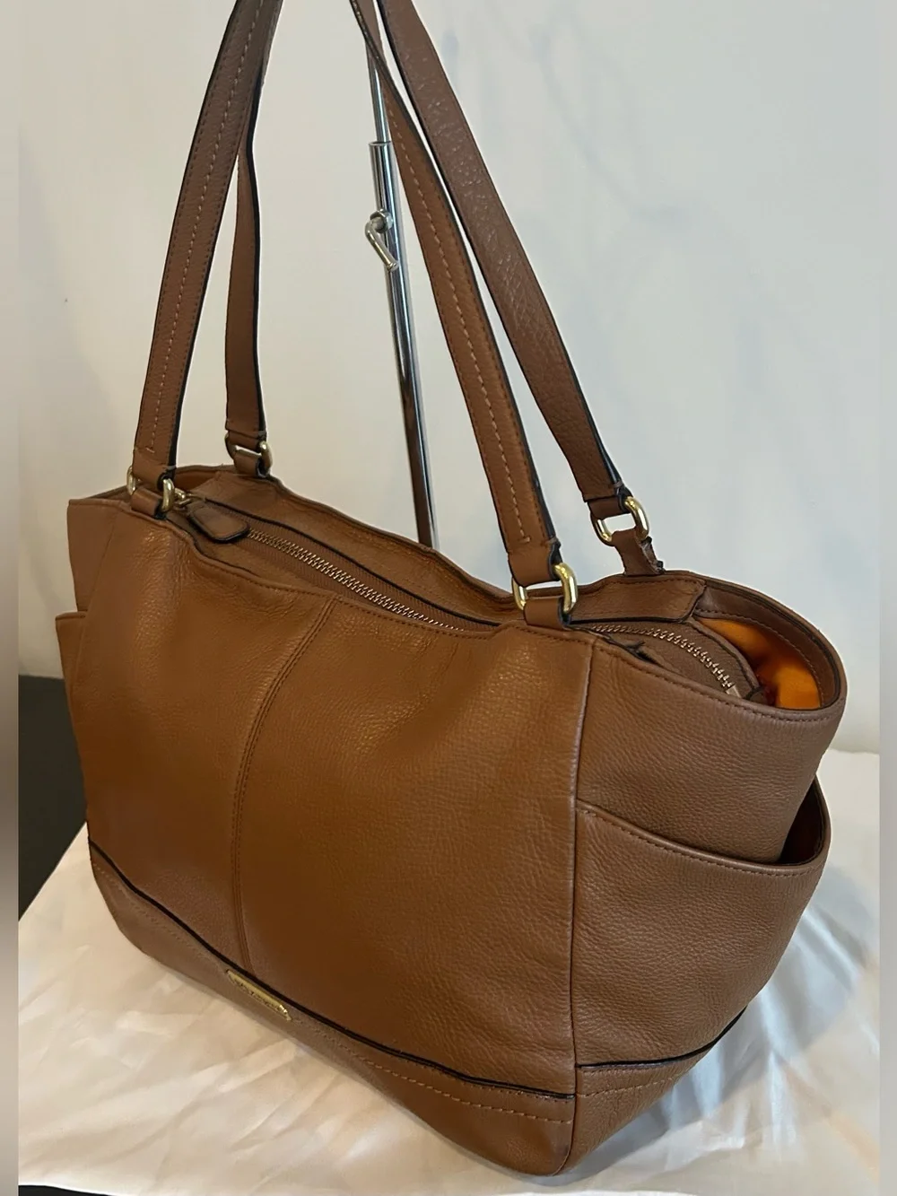Coach Brown Pebbled Leather Tote Bag Zip Top Carryall Shoulder Purse Large